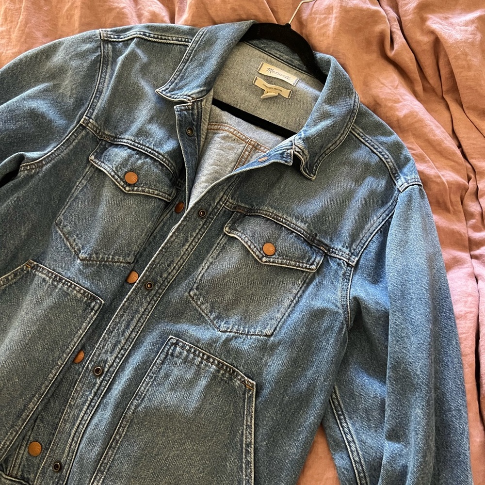 Madewell Blue Denim Trucker Jacket with Button Details XL EUC